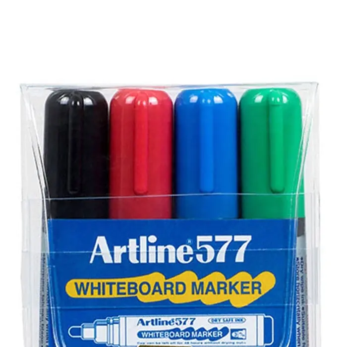 4pc Artline 579 5mm Chisel Nib Office Whiteboard Markers Assorted Colours Wallet