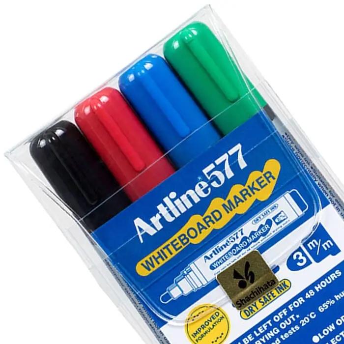 4pc Artline 579 5mm Chisel Nib Office Whiteboard Markers Assorted Colours Wallet