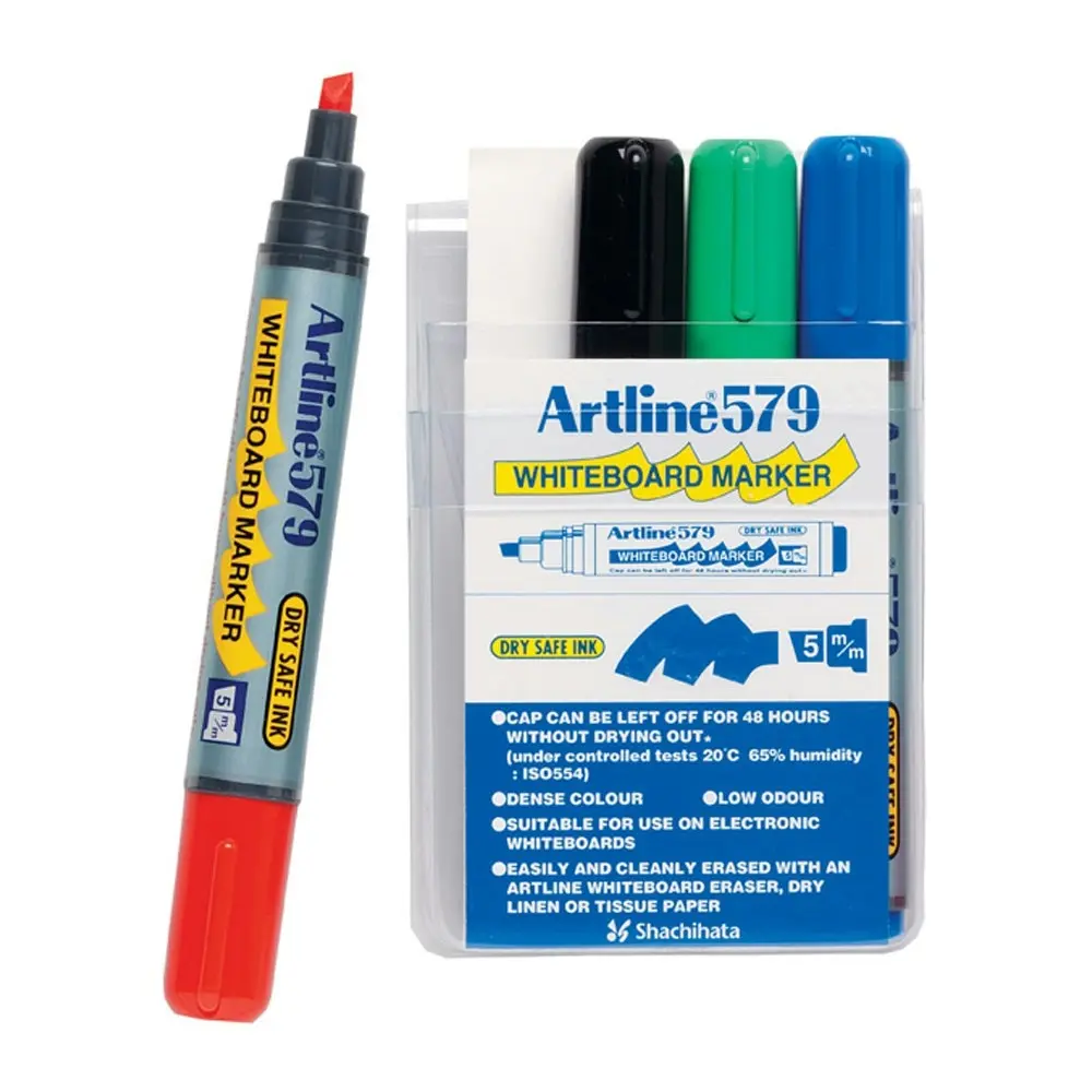 8pc Artline 579 5mm Chisel Nib Office Whiteboard Markers Assorted Colours Wallet