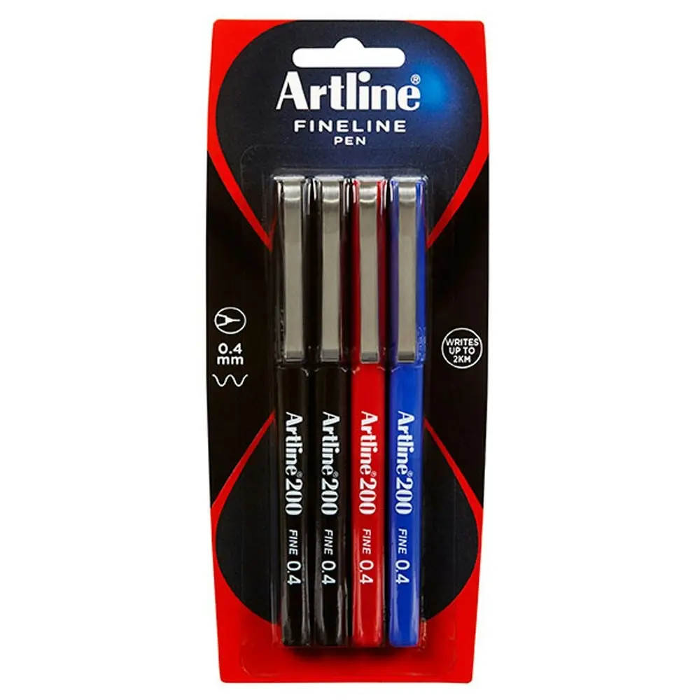 2x 4pc Artline Fineline 200 Fine 0.4mm Width School Drawing Assorted Writing Pen