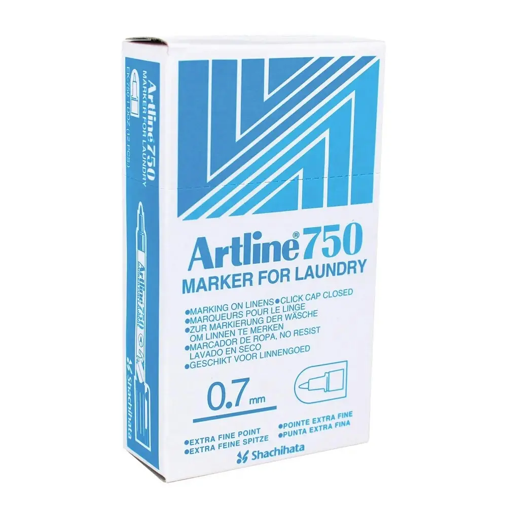 6pc Artline 750 Laundry/Linen/Clothing/Fabric Bullet Nib 0.7mm Line Marker Black