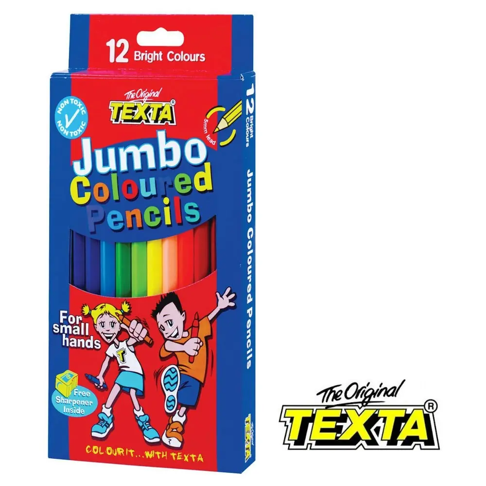 12pc Texta Jumbo Colouring Pencils Art Drawing Coloured Draw Pencil f/ Kids