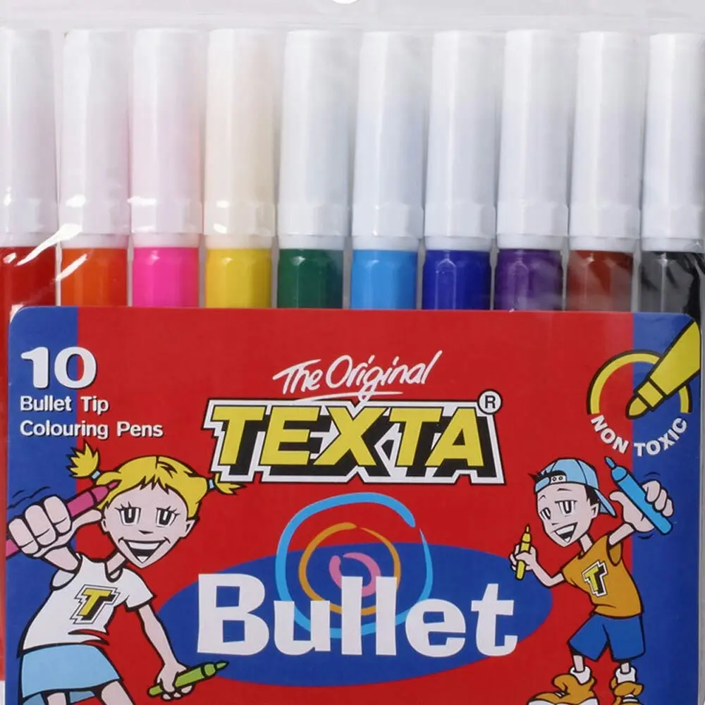 10pc Texta Bullet Tip Colouring Pens Drawing Art Marker Water Based Pen f/ Kids