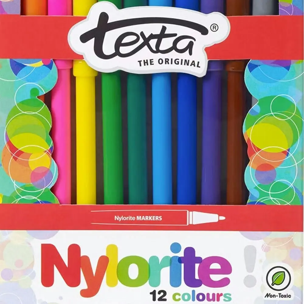 12pc Texta The Original Nylorite Coloured Drawing Kids Markers Art Water Based