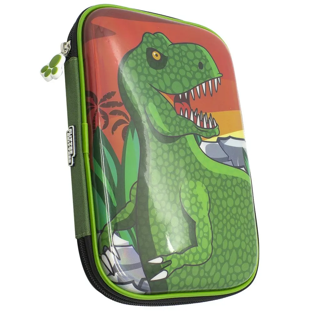 Glitter Critters Carry Me 24 Slots Pencil Cases w/Mesh Compartment Shark & T Rex