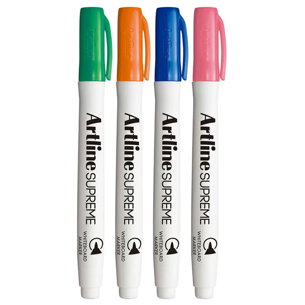 4pc Artline Supreme Whiteboard Markers Water Based Pens Assorted Bright Colours