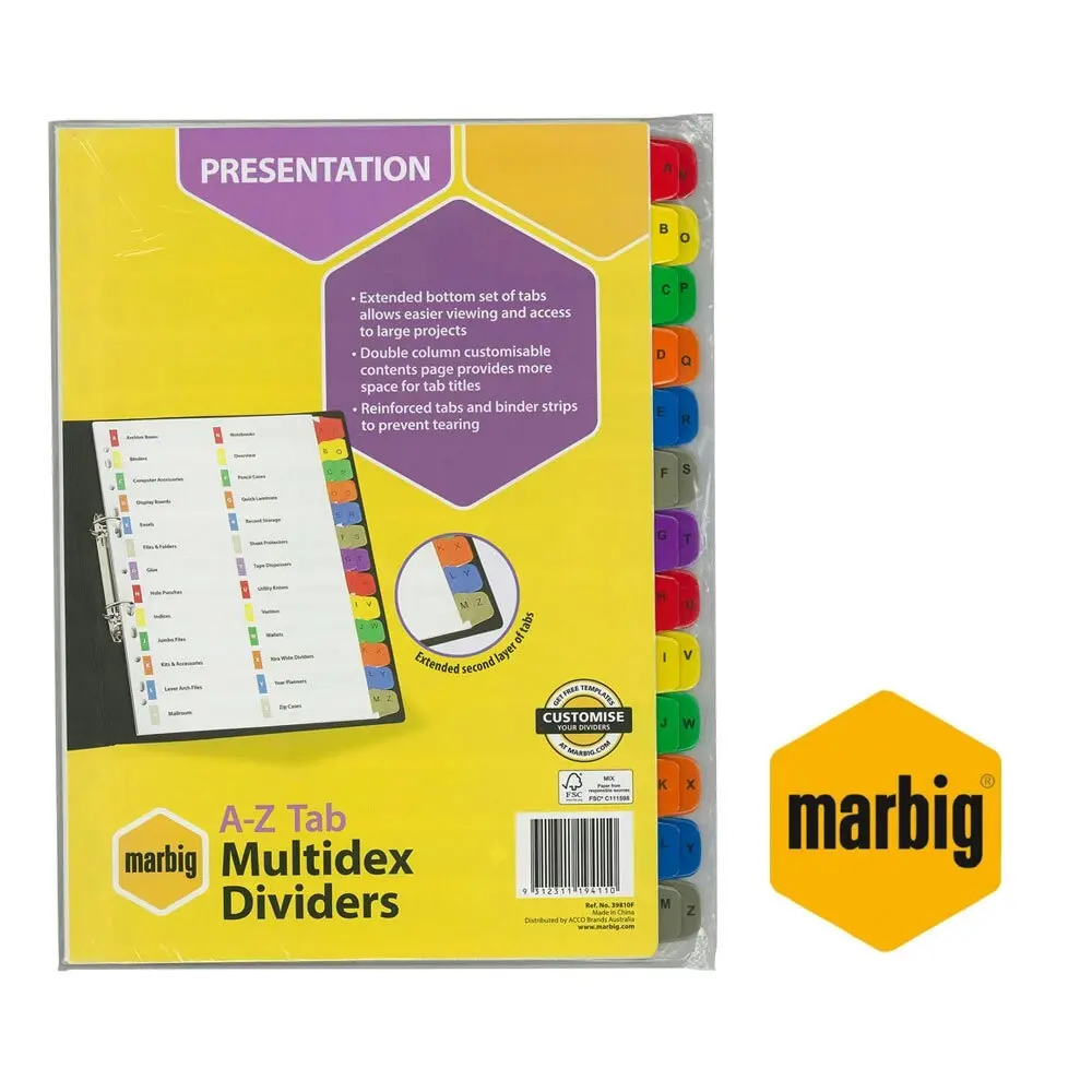 Marbig A-Z Tab Manilla Multidex A4 Divider/Index Office/School Stationery Binder