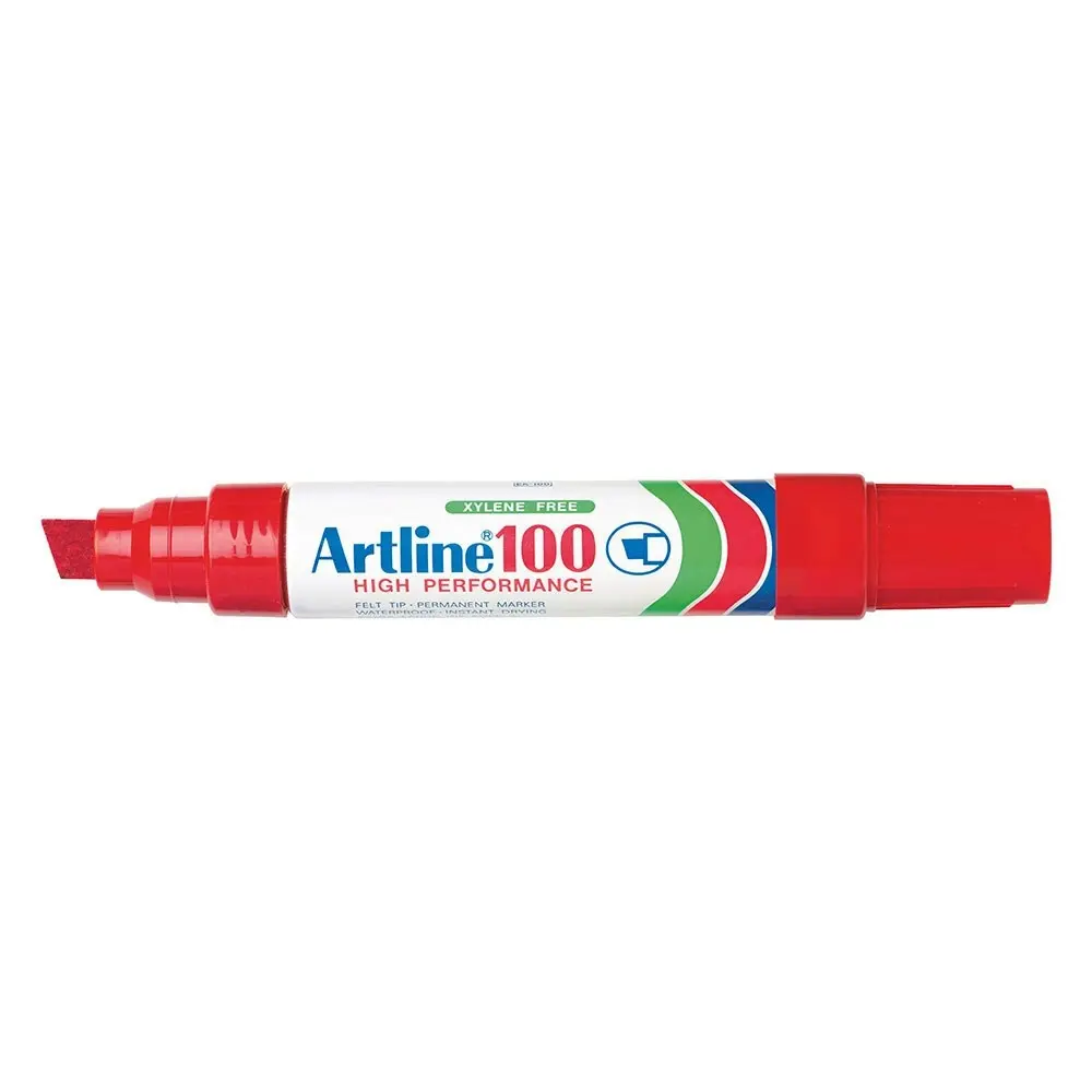 6pc Artline 100 Jumbo Permanent Chisel Whiteboard Writing 7.5-12mm Marker Red