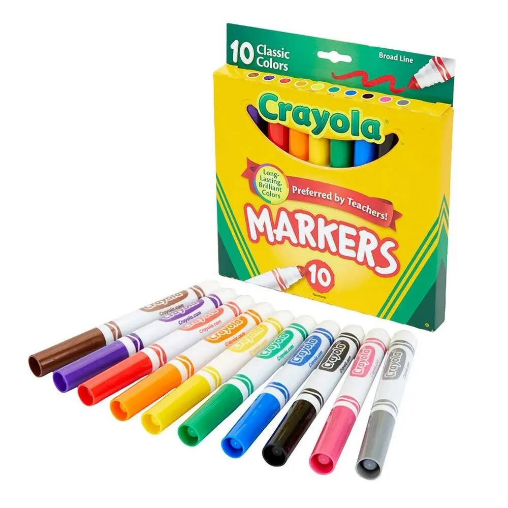 10PK Crayola Classic Broadline Markers Drawing Colouring Pen Kids 3y+ Art/Craft