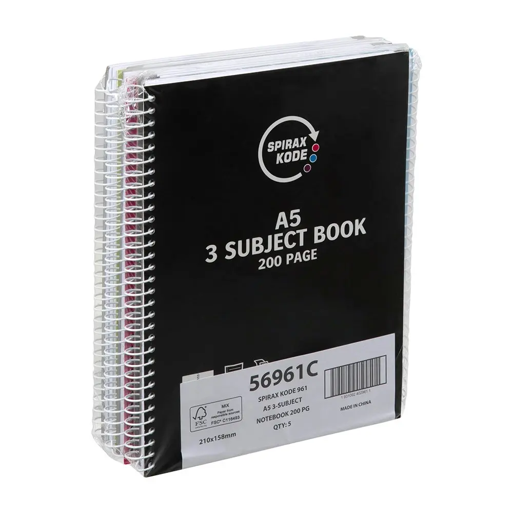 5pc Spirax Kode A5 3 Subject Book 200pg Paper/Notebook Assorted w/ Dividers