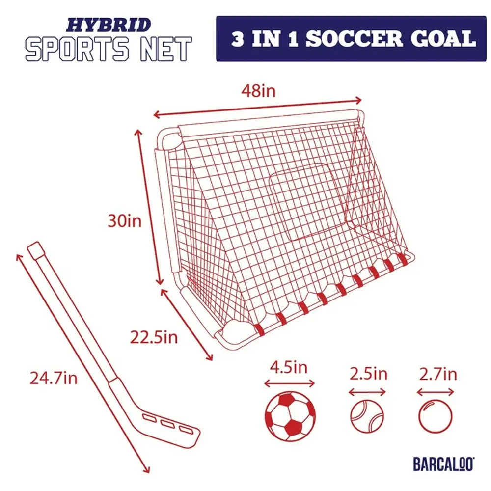 Barcaloo Hybrid Portable Kids Toy Soccer Goal Set w/Hockey Sticks/Balls 3y+