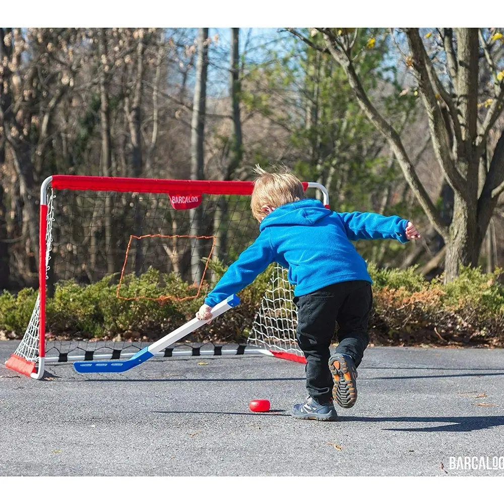 Barcaloo Hybrid Portable Kids Toy Soccer Goal Set w/Hockey Sticks/Balls 3y+