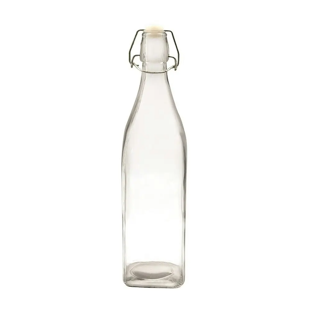 4x Lemon & Lime Glass 1L/32.5cm Water Bottle Juice Drink Container w/ Lid Clear