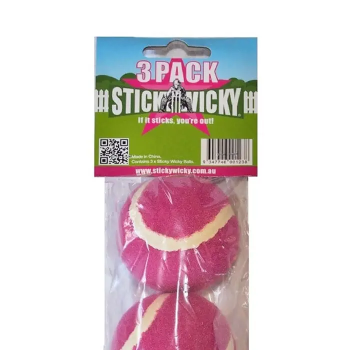 3pc Sticky Wicky Sports Cricket 24cm Balls Fun Tennis Practice Game Ball Pink