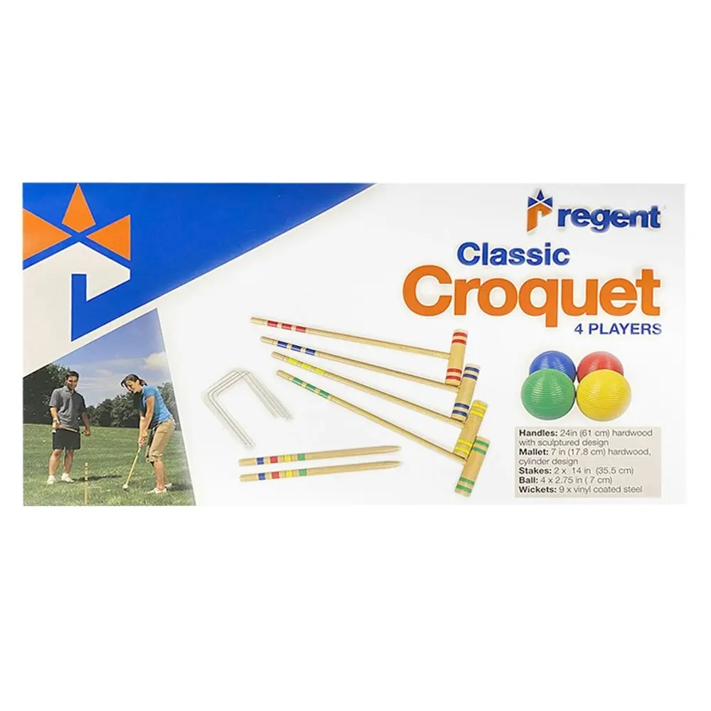 Regent Classic 4-Player Croquet Set Mallets/Balls Outdoor Family Game Fun Play