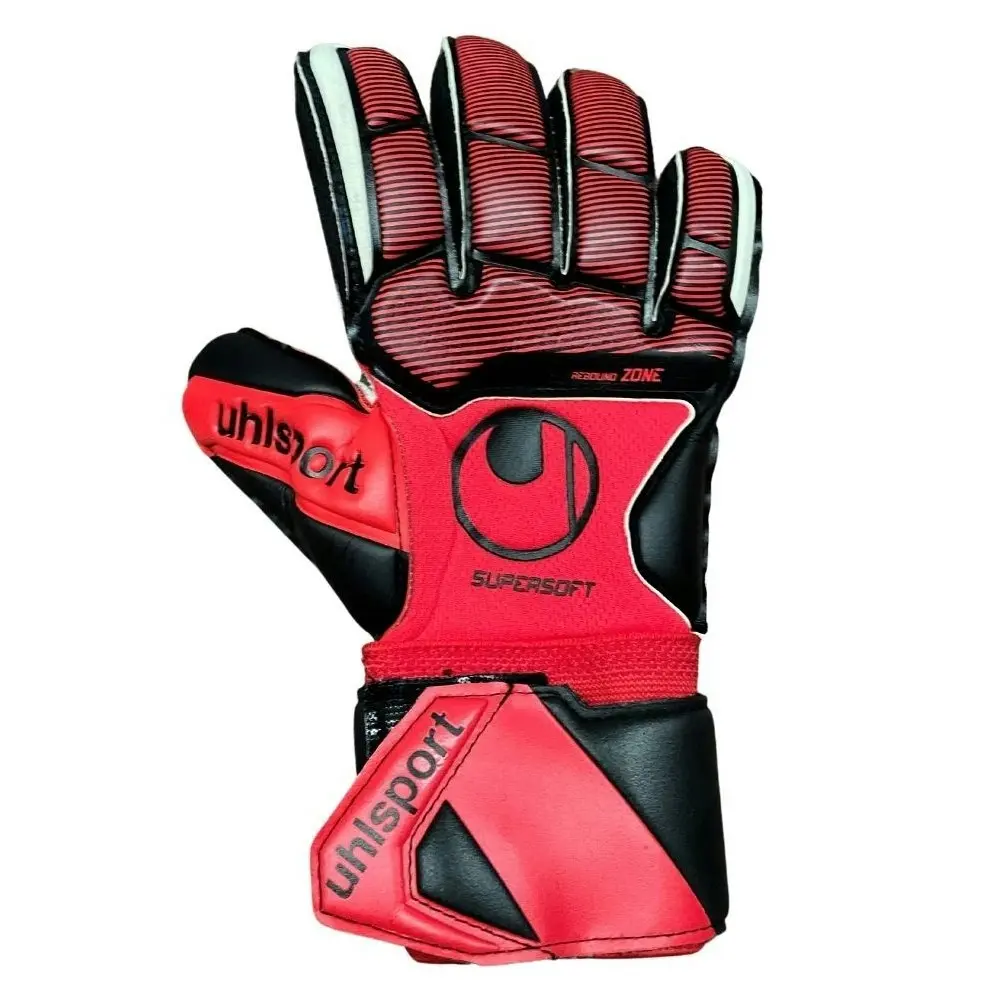 Uhlsport Pure Force Supersoft Size 7 Sports Soccer Gloves Pair Classic Cut Red