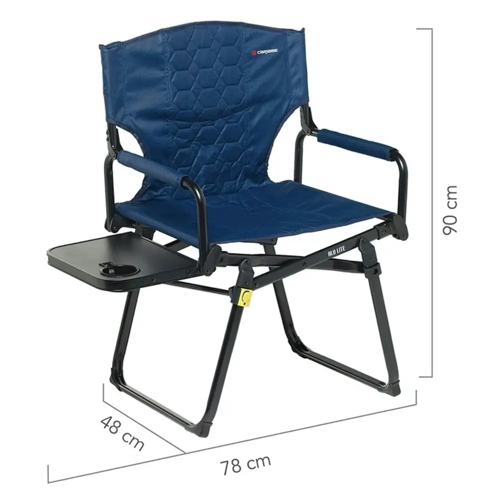 Caribee 90cm Aluminium Folding Directors Chair w/Side Table Navy Outdoor/Camping