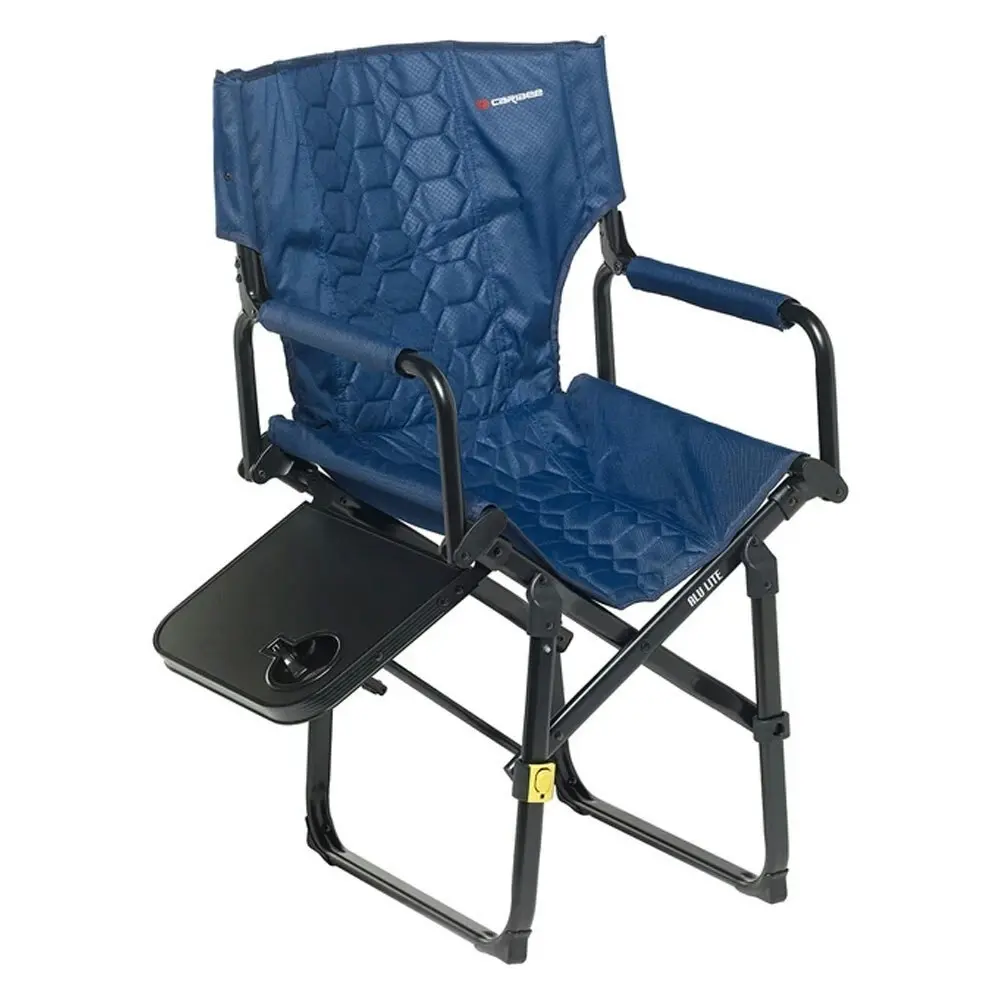 Caribee 90cm Aluminium Folding Directors Chair w/Side Table Navy Outdoor/Camping