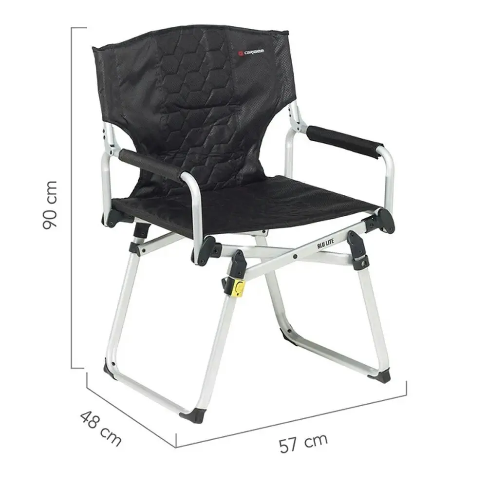 Caribee 90cm Aluminium Folding Directors Chair Black Outdoor/Camping Furniture