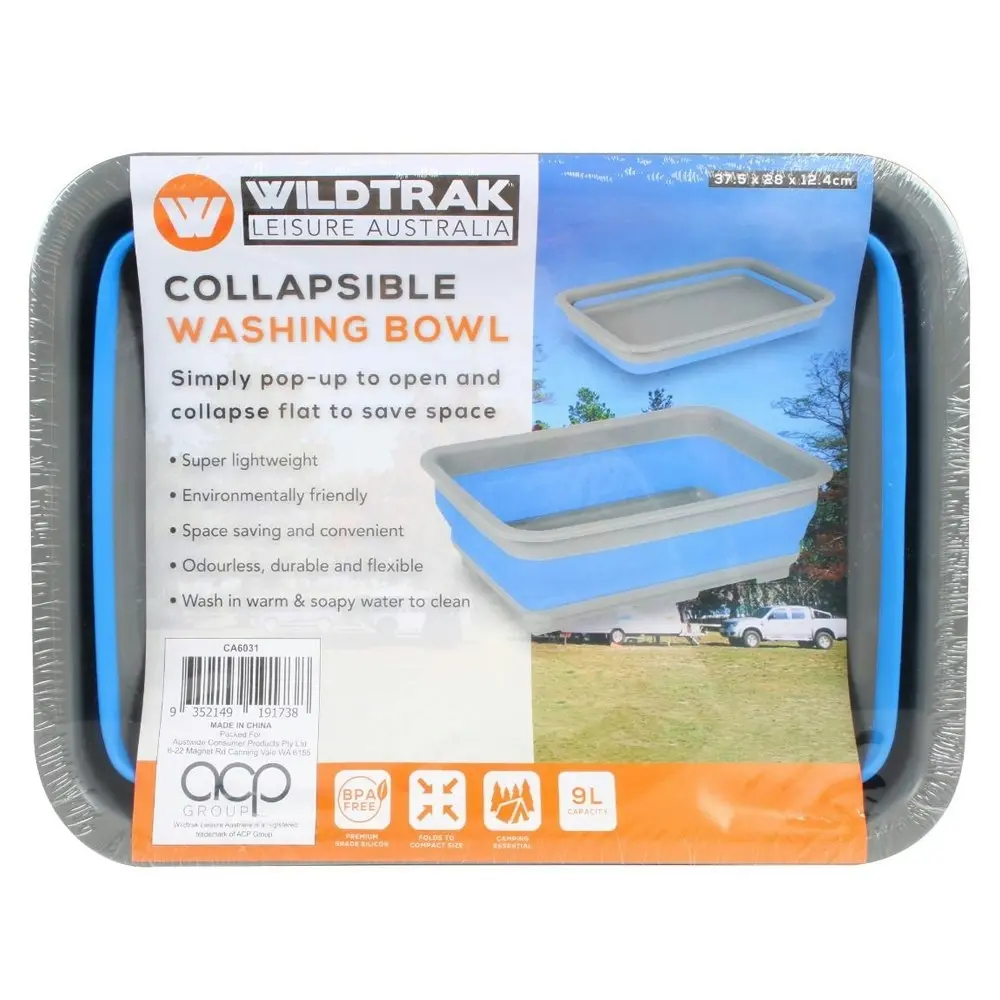 Wildtrak 9L Collapsible/Pop-Up Washing Up Bowl 37.5cm Flexible Odorless Blue