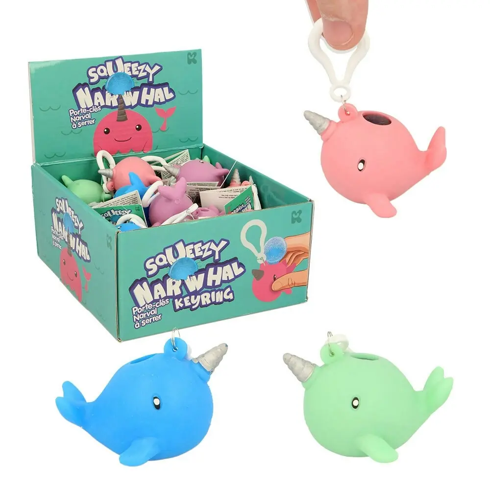 3x Fumfings Novelty 6cm Squeezy Narwhal Keyrings Fun Toys Kids/Children 3y+ Asst