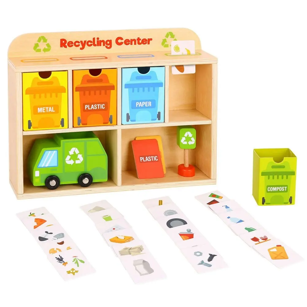 39pc Tooky Toy Wooden Recycling Centre 3y+ Kids/Toddler Educational Game Play