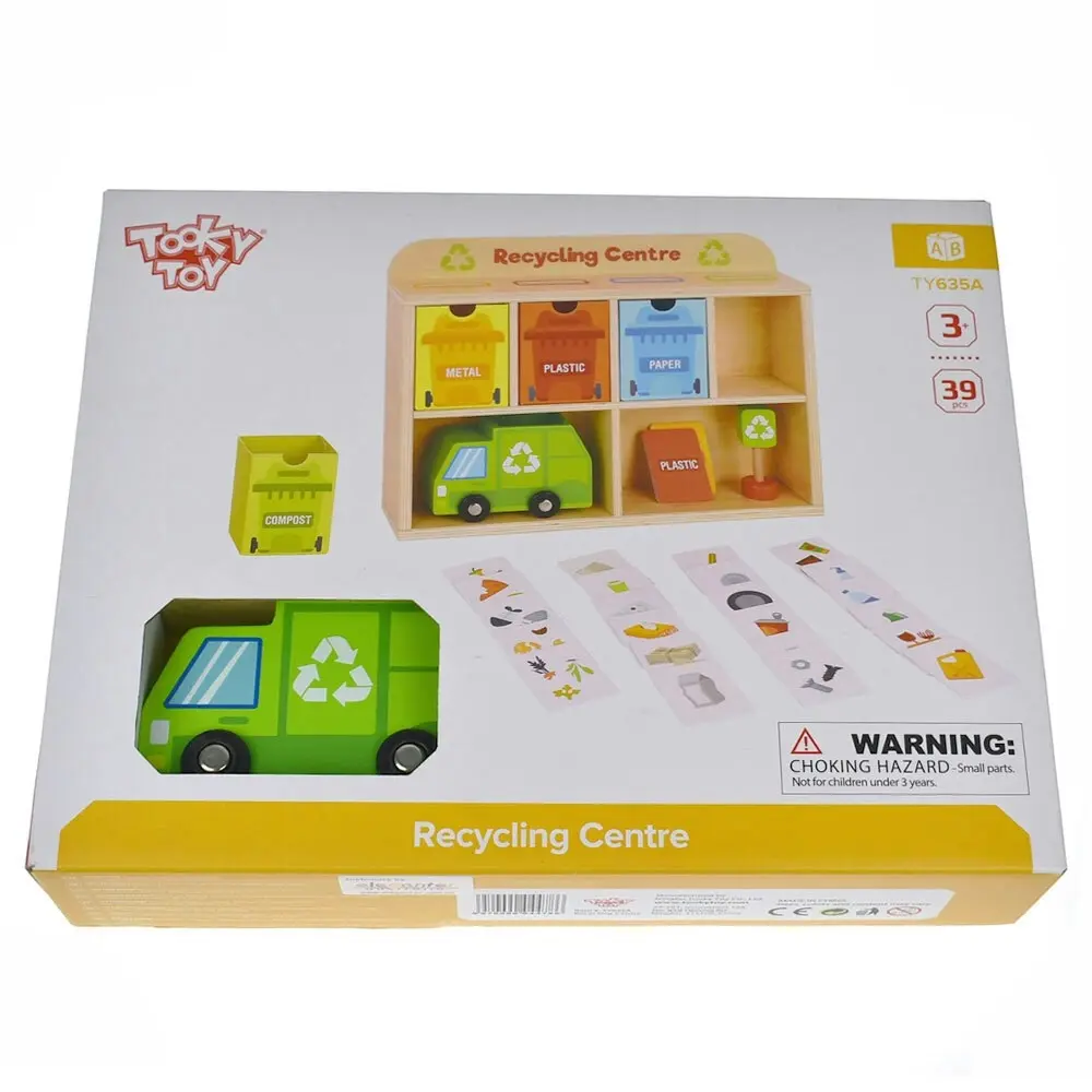 39pc Tooky Toy Wooden Recycling Centre 3y+ Kids/Toddler Educational Game Play