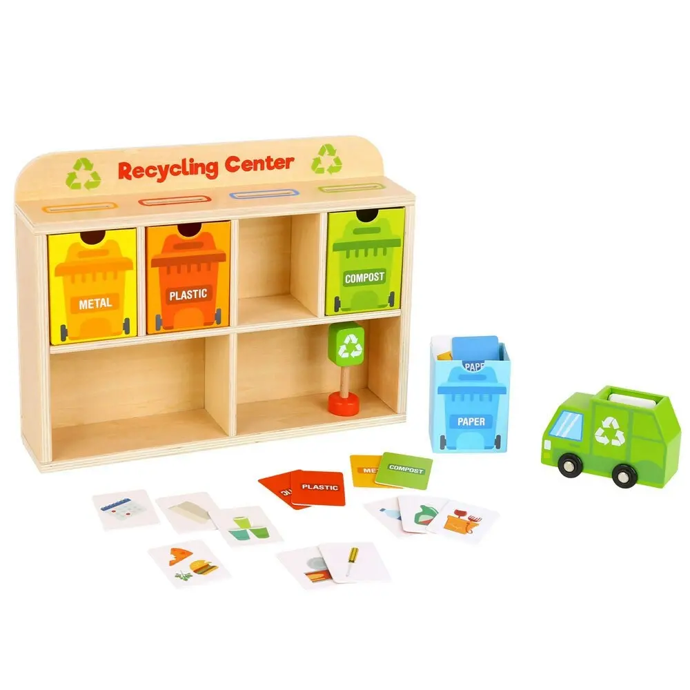 39pc Tooky Toy Wooden Recycling Centre 3y+ Kids/Toddler Educational Game Play