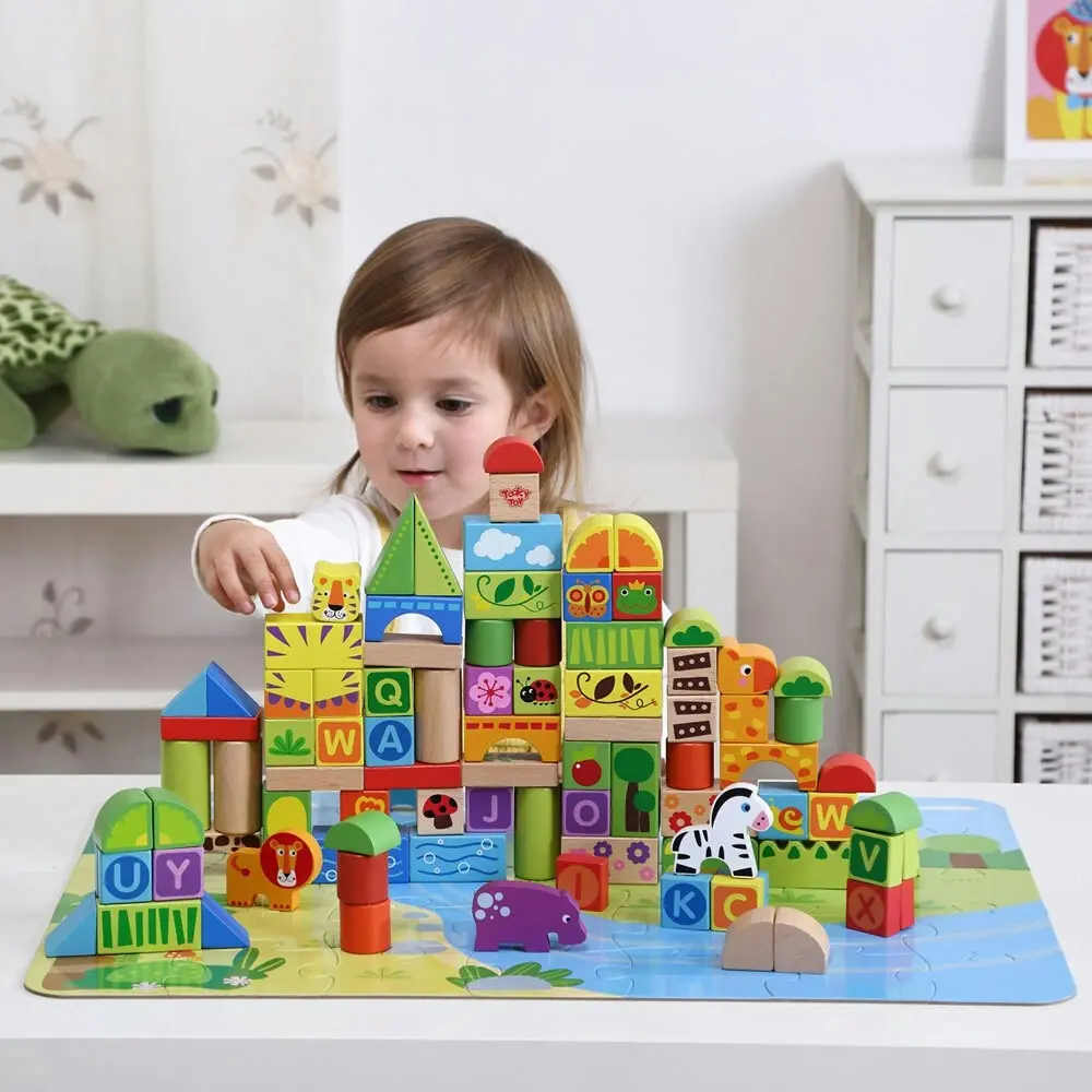 135pc Tooky Toy Wooden Jungle Block 2y+ Kids/Toddler Educational Fun/Learning