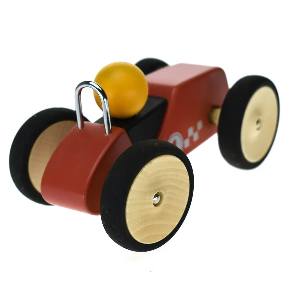 Kaper Kidz Retro Racing Wooden Car Red Large Kids Interactive Playing Toy 12m+