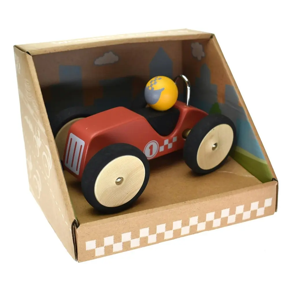 Kaper Kidz Retro Racing Wooden Car Red Large Kids Interactive Playing Toy 12m+