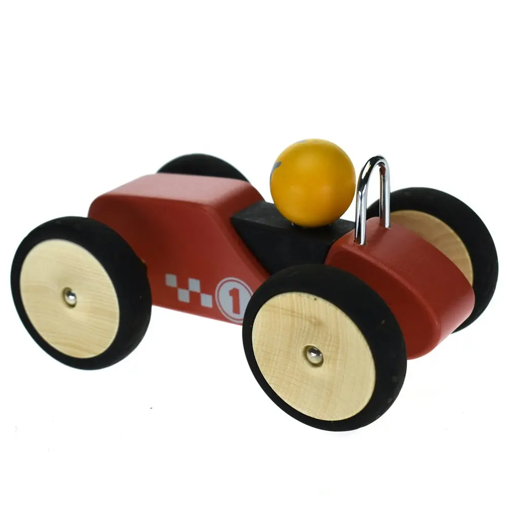 Kaper Kidz Retro Racing Wooden Car Red Large Kids Interactive Playing Toy 12m+