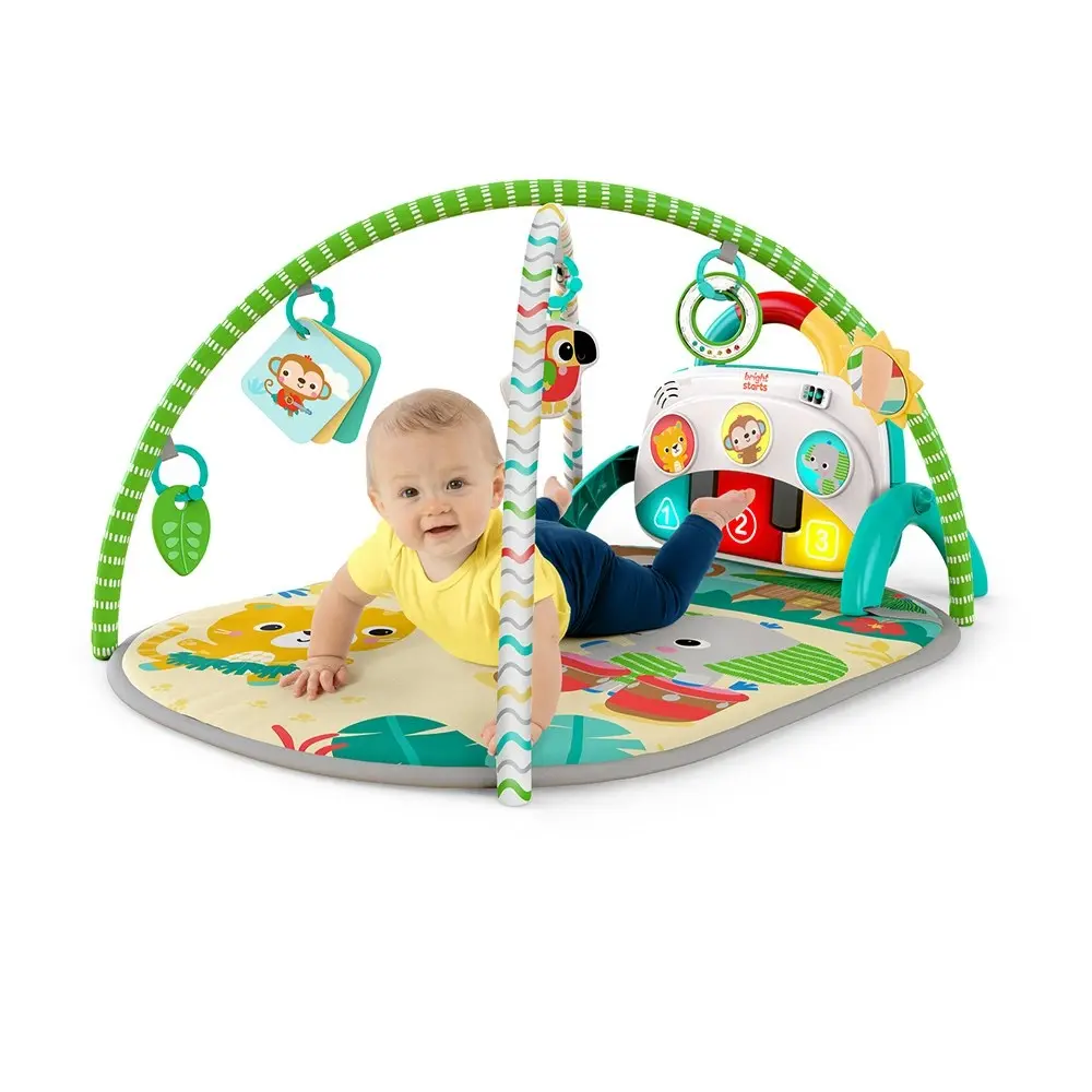 Bright Starts 4-in-1 Groovin’ Kicks Piano & Drum Kick Play Gym Tropical Safari