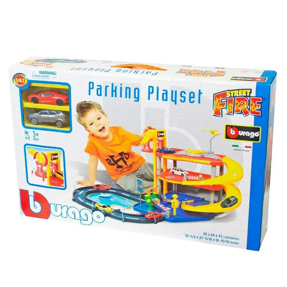 Bburago 1:43 Street Fire Kids Parking Car Pretend Play Toy Set w/2x Cars 3y+