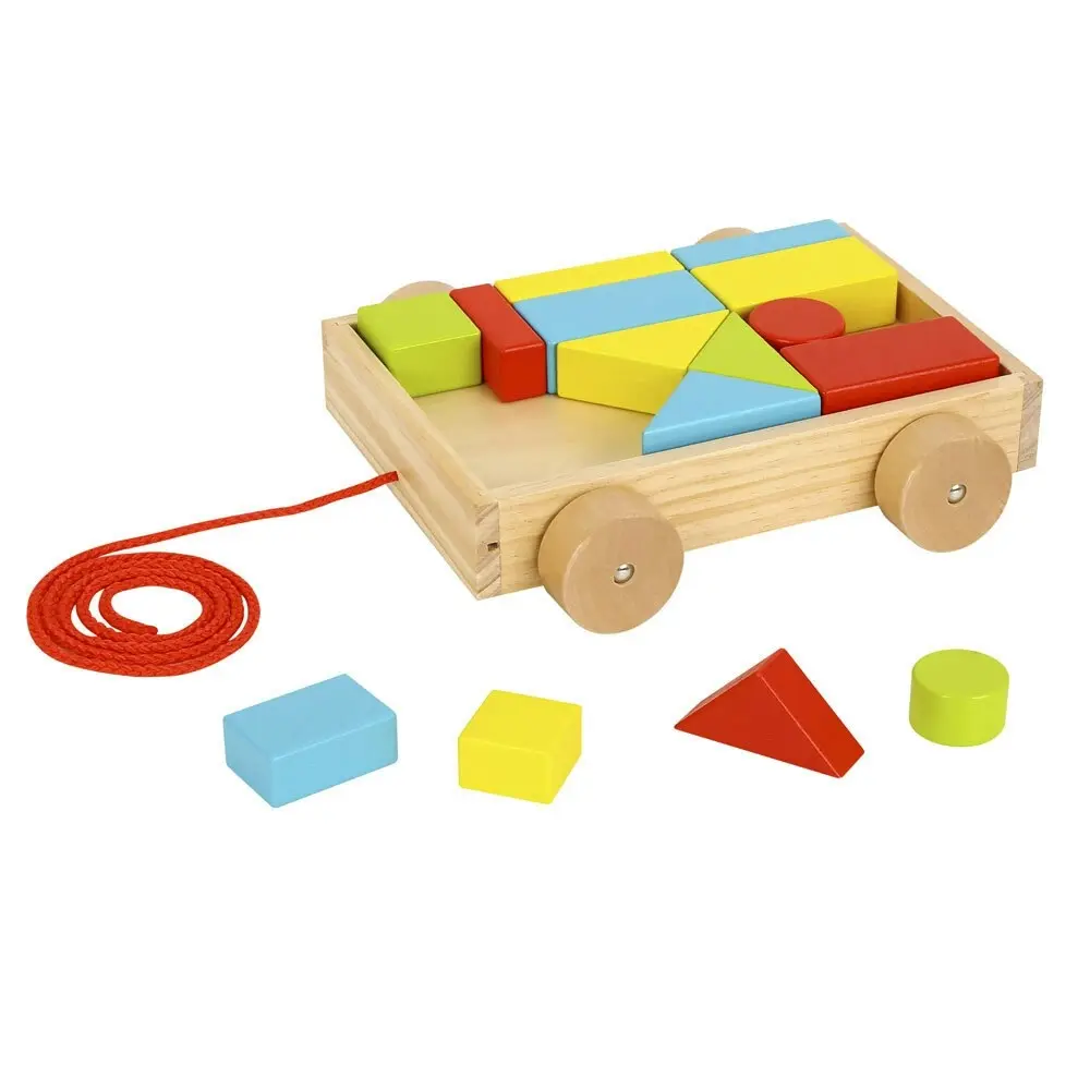 Tooky Toy SM Pull-A-L Cart w/ Wooden Blocks Kids/Children Play Educational 12m+