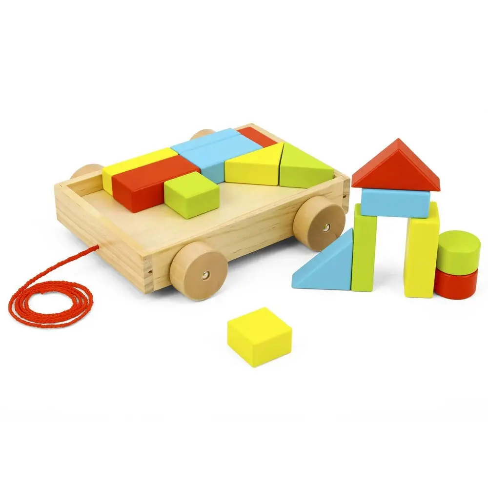 Tooky Toy SM Pull-A-L Cart w/ Wooden Blocks Kids/Children Play Educational 12m+