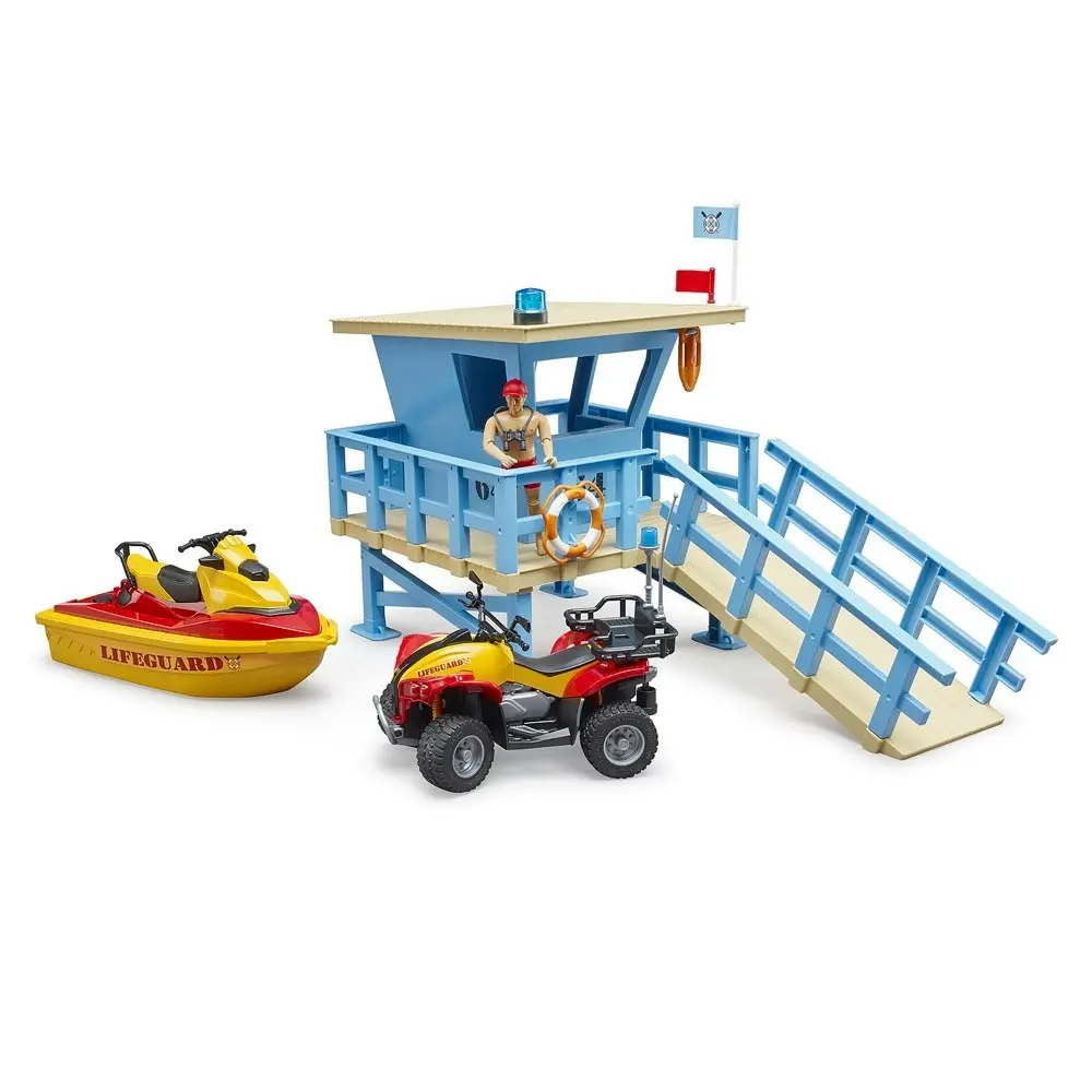 Bruder Bworld Life Guard Station w/ Quad and Personal Water Craft Kids Play Toy