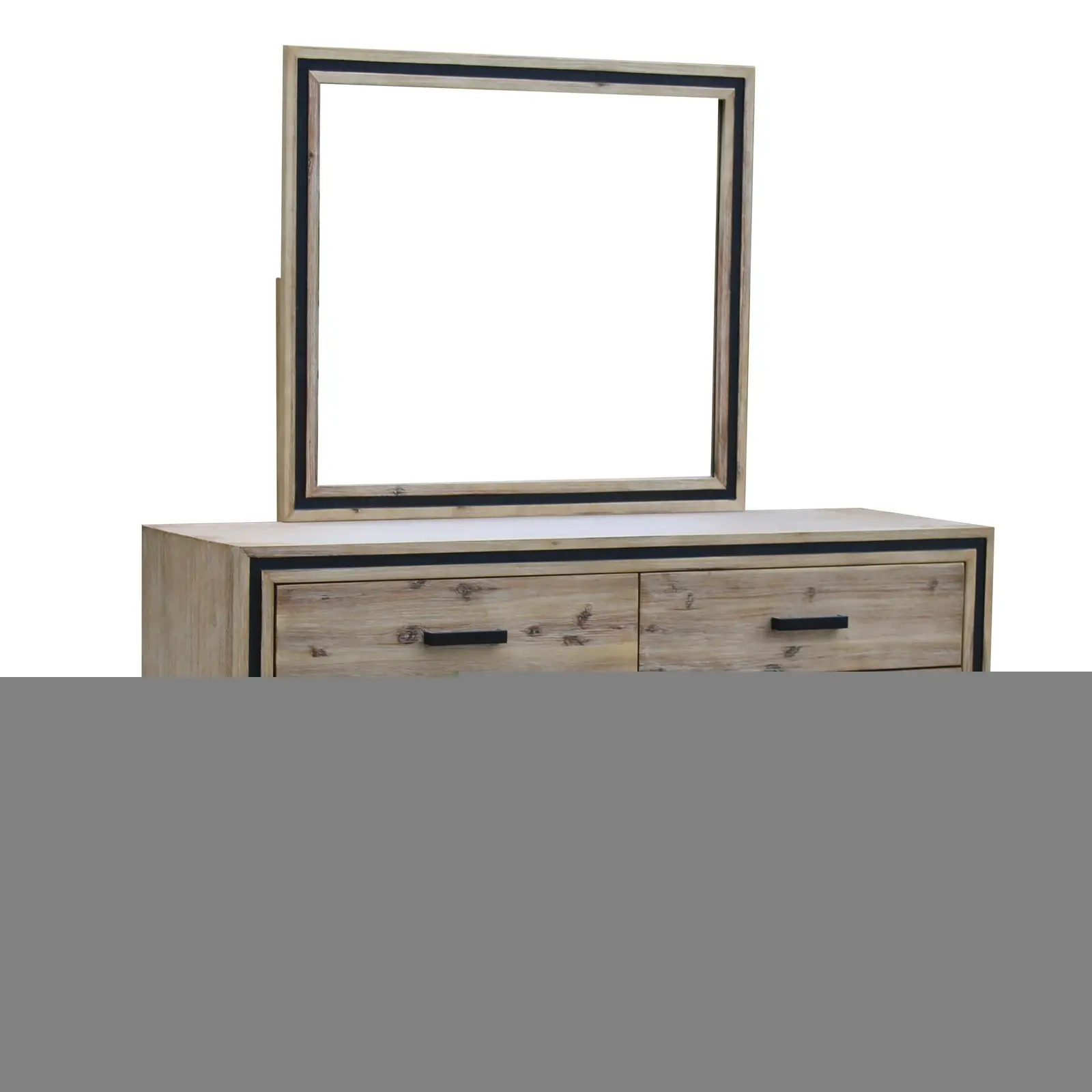 5 Pieces Bedroom Suite Queen Size Silver Brush in Acacia Wood Construction Bed, Bedside Table, Tallboy & Dresser