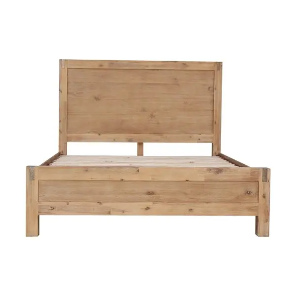 Bed Frame Double Size in Solid Wood Veneered Acacia Bedroom Timber Slat in Oak