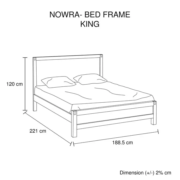 Bed Frame King Size in Solid Wood Veneered Acacia Bedroom Timber Slat in Oak