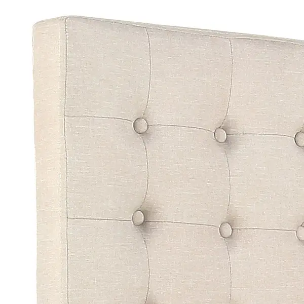 Bed Head Double Beige Headboard Upholstery Fabric Tufted Buttons