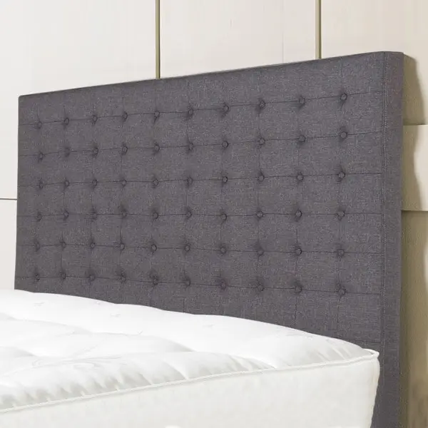 Bed Head Double Charcoal Headboard Upholstery Fabric Tufted Buttons