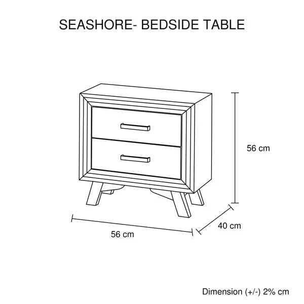 Bedside Table 2 drawer Night Stand with Solid Acacia Storage in Sliver Brush Colour