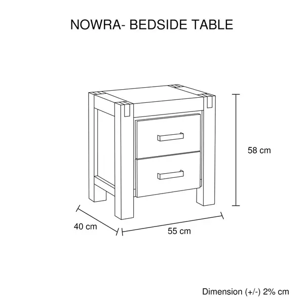 Bedside Table 2 drawers Night Stand Solid Wood Acacia Oak Colour