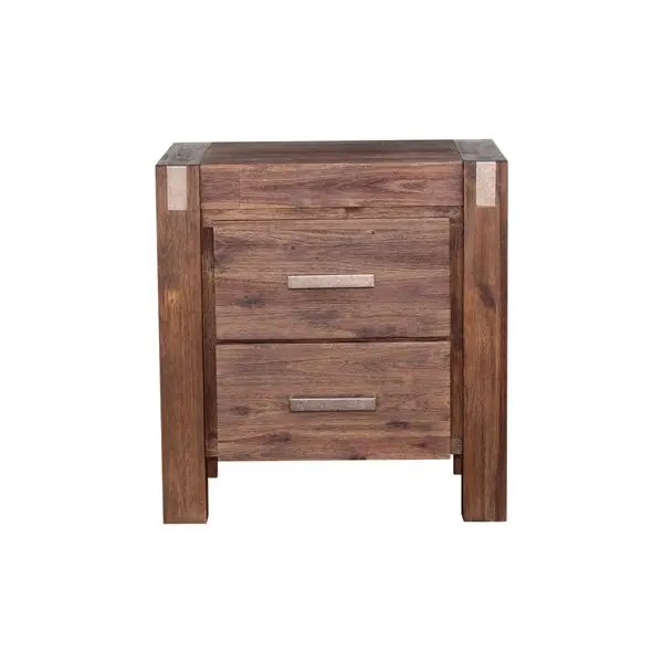 Bedside Table 2 drawers Night Stand Solid Wood Acacia Storage in Chocolate Colour