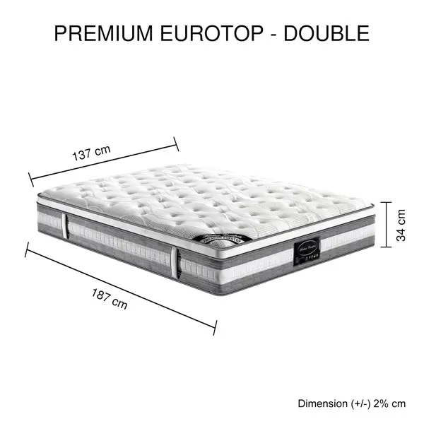 Mattress Euro Top Double Size Pocket Spring Coil with Knitted Fabric Medium Firm 34cm Thick