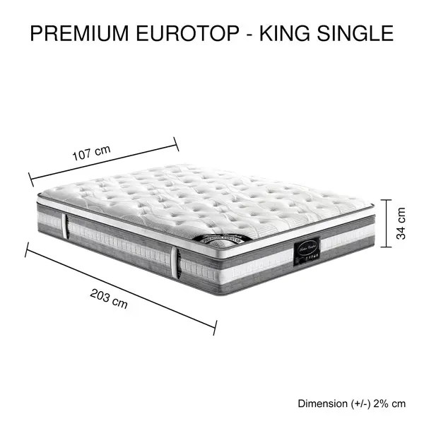 Mattress Euro Top King Single Size Pocket Spring Coil with Knitted Fabric Medium Firm 34cm Thick