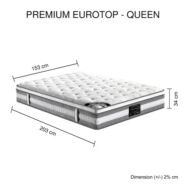 Mattress Euro Top Queen Size Pocket Spring Coil with Knitted Fabric Medium Firm 34cm Thick