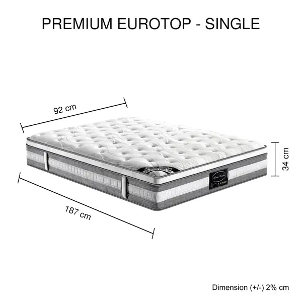 Mattress Euro Top Single Size Pocket Spring Coil with Knitted Fabric Medium Firm 34cm Thick