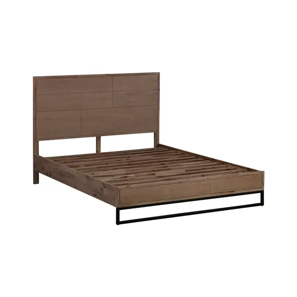 Queen size Bed Frame Solid Wood Acacia Veneered Oak Colour Bedroom Furniture Steel Legs